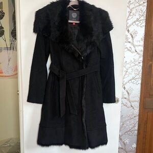 Vince Camuto Black Long Teddy Coat